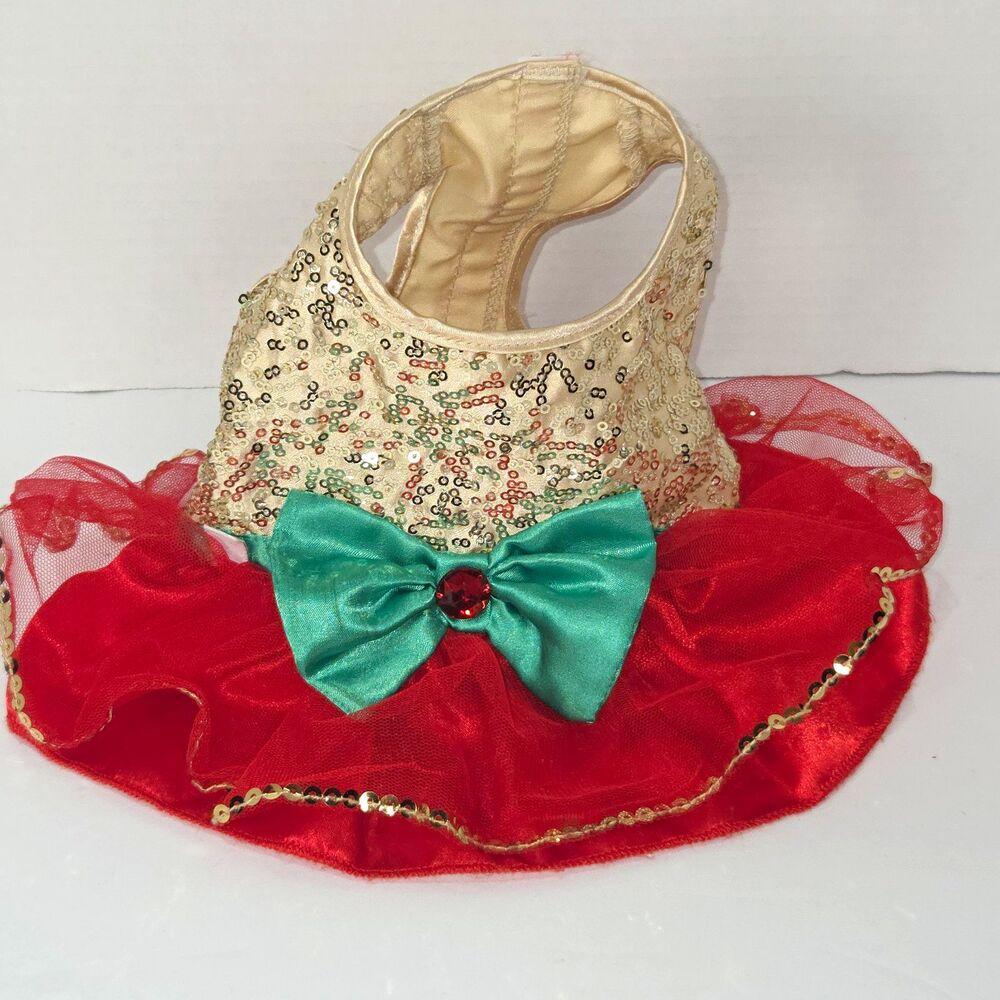 Build a Bear Workshop Sparkly Gold Red Green Dress for Plush Bear